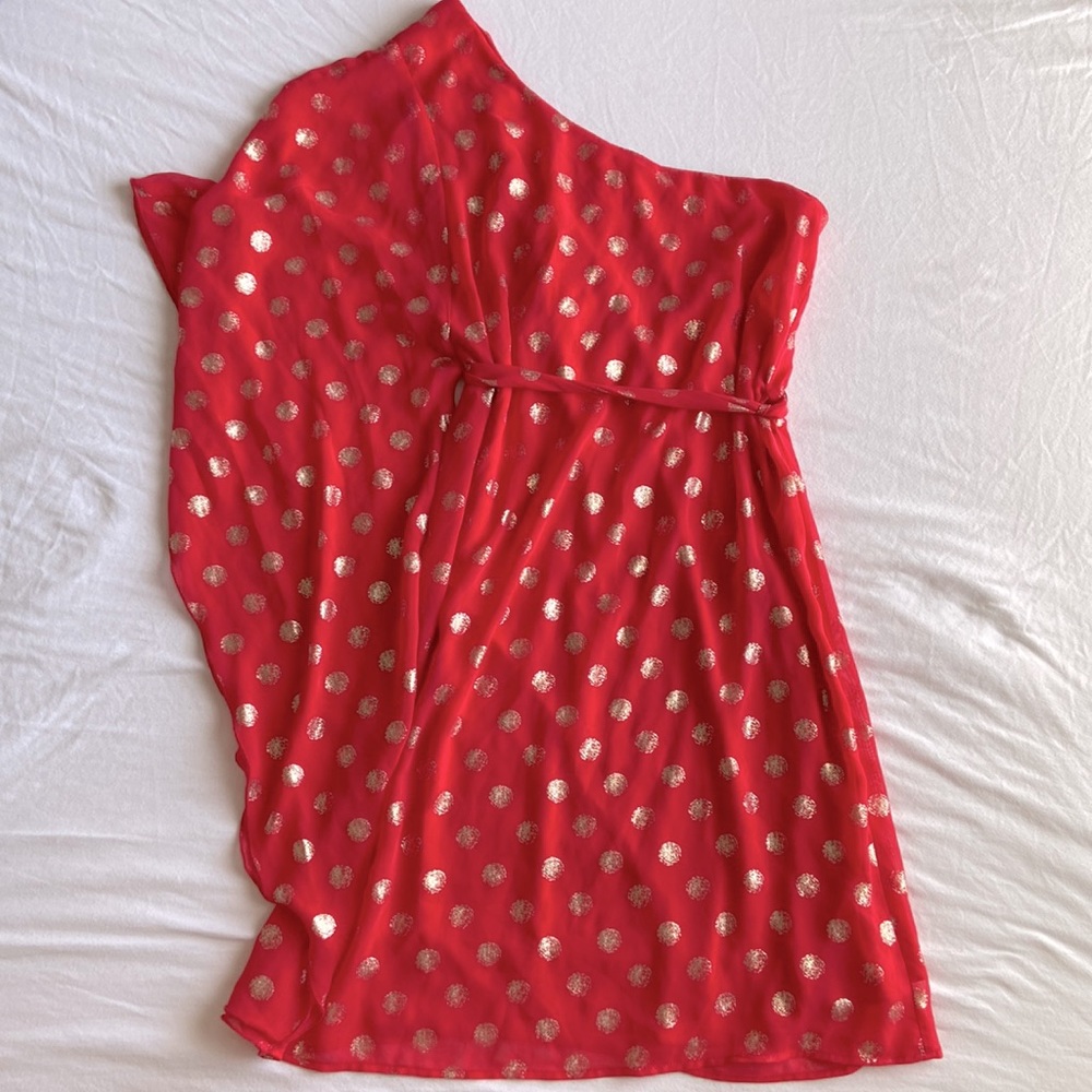 Francesca’s - One Shoulder Silver Polka Dotted Dress